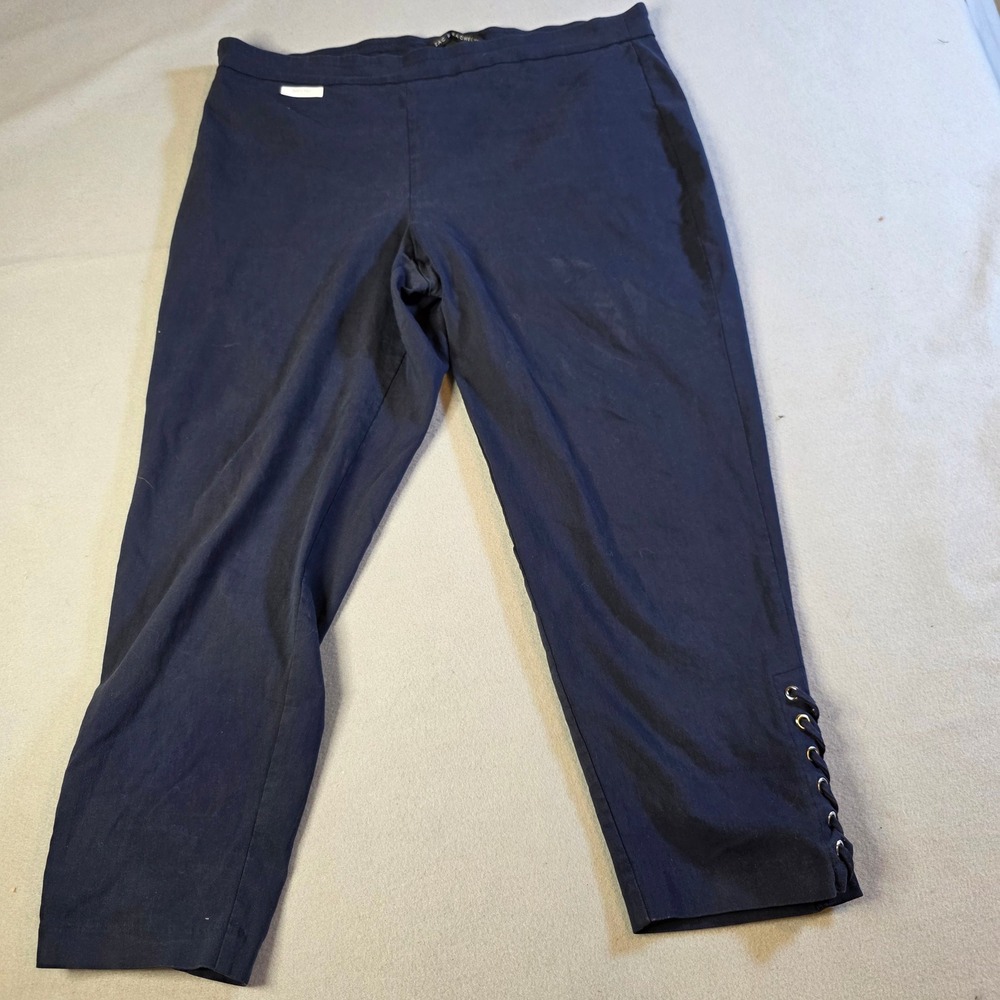 Zac & Rachel Woman Navy Blue Lace Up Grommet Hem Crop Pant Plus Size 20W Stretch